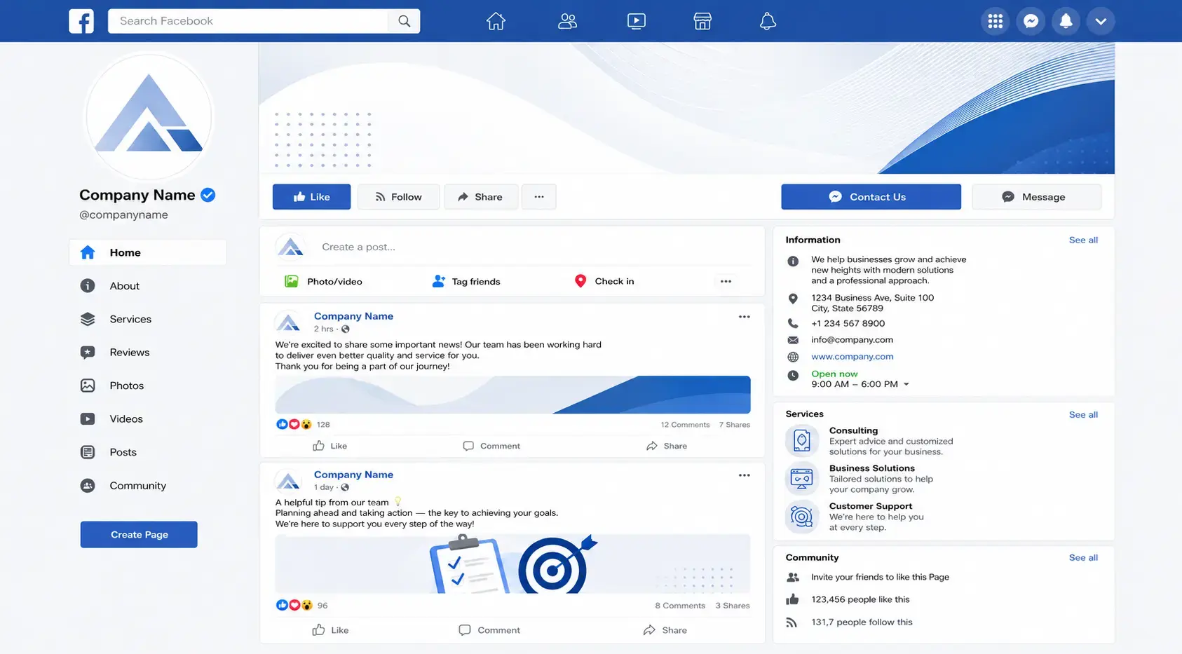 Facebook business page setup step