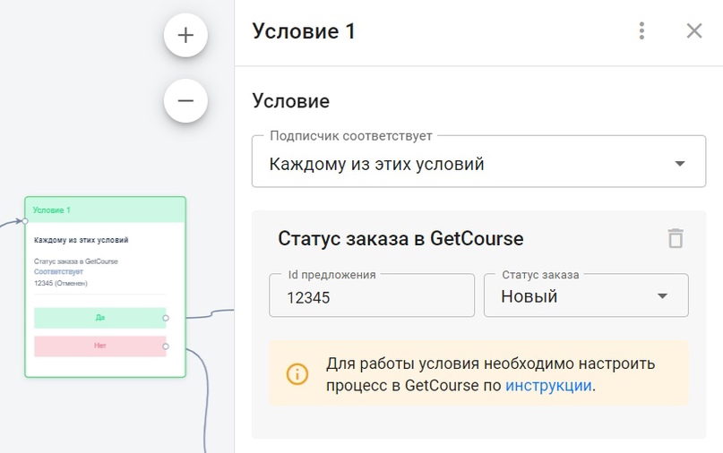 Настройка блока «Условие» в интерфейсе BotHelp